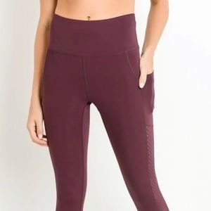 High Rise Plum Legging with Perforated Mesh Panels